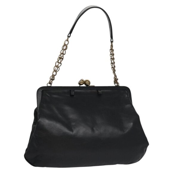 CHANEL Gamaguchi Shoulder Bag Leather Black CC - Picture 1 of 16